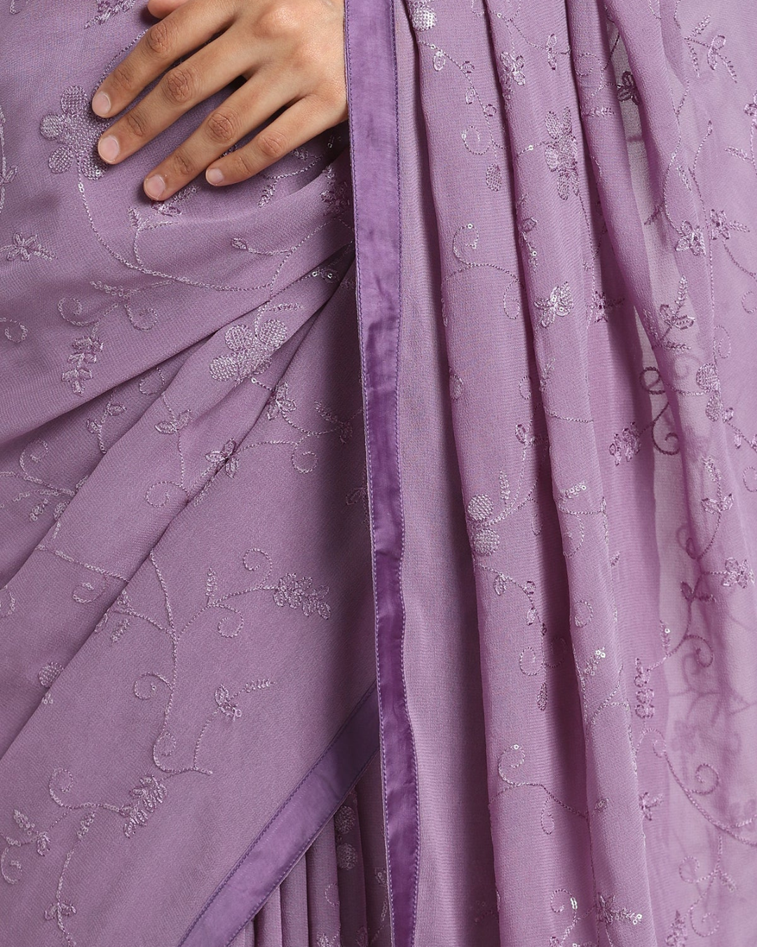 Misty Purple Georgette Sequins Saree