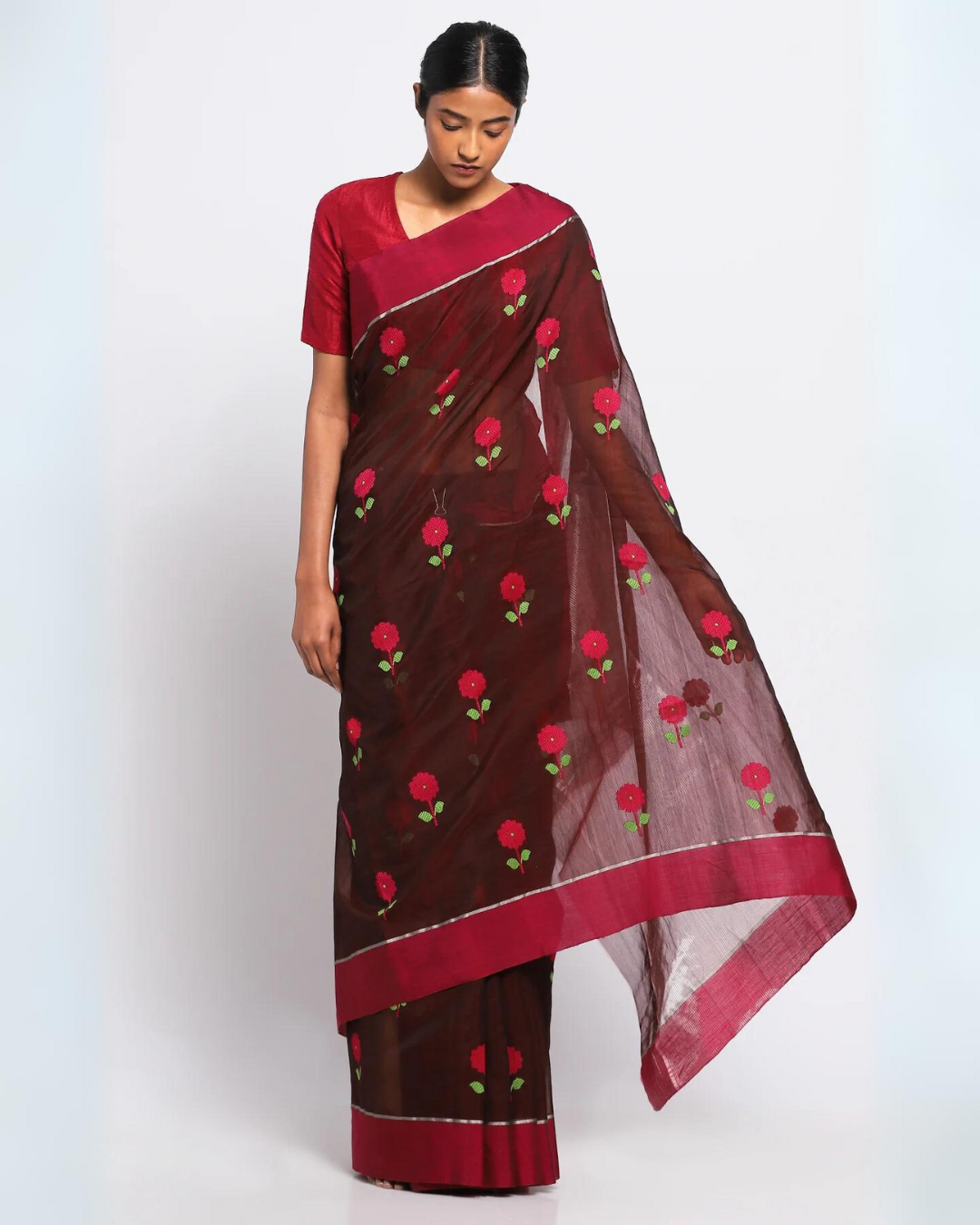 Maroon Silk Chanderi Aarika Saree