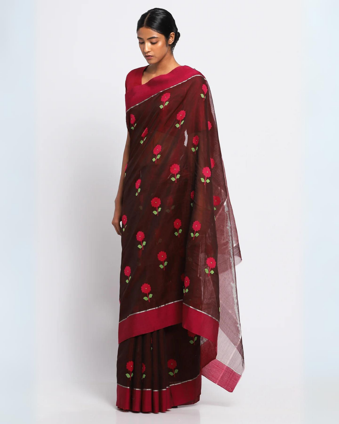 Maroon Silk Chanderi Aarika Saree