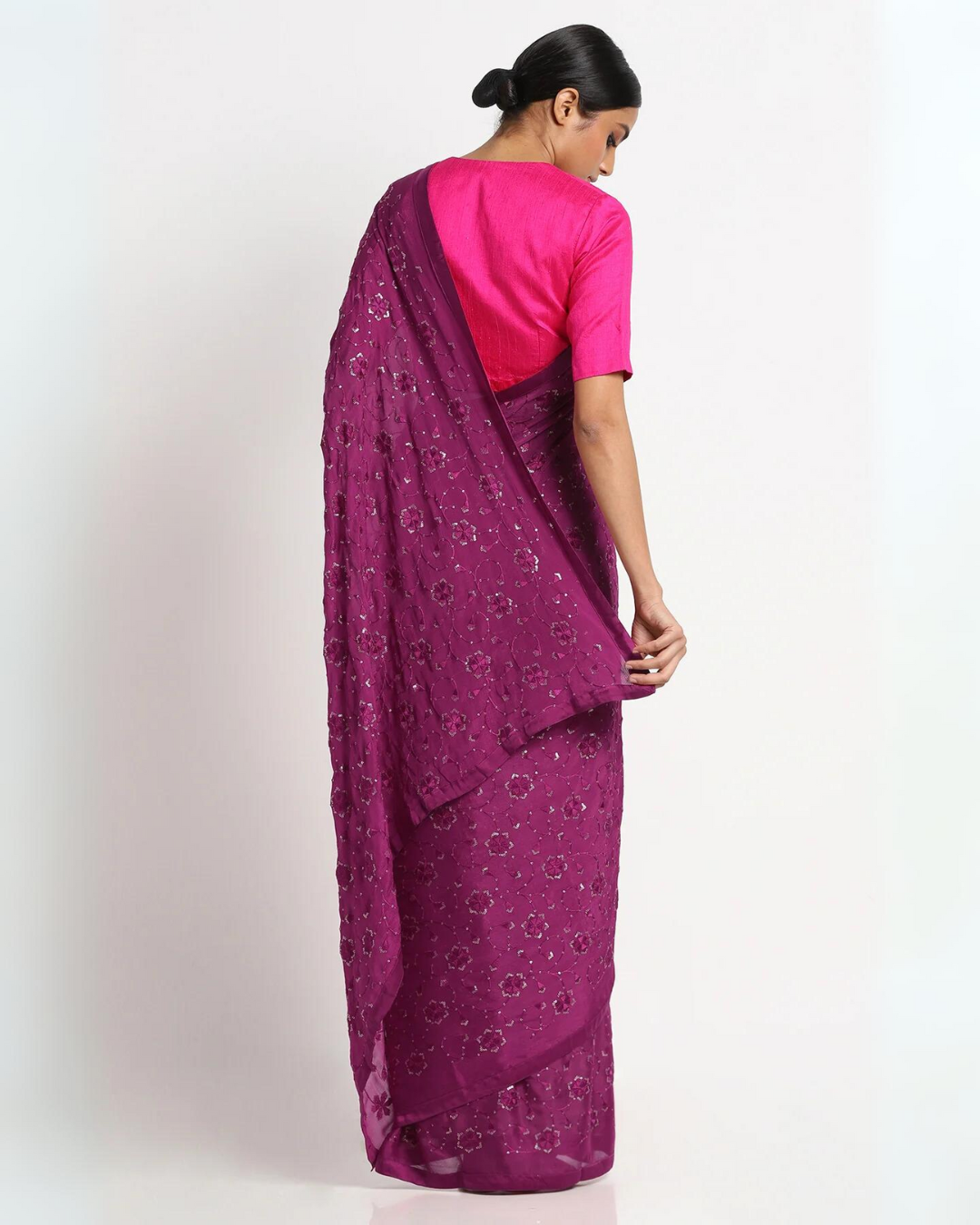 Pink Chiffon Embellished Saree