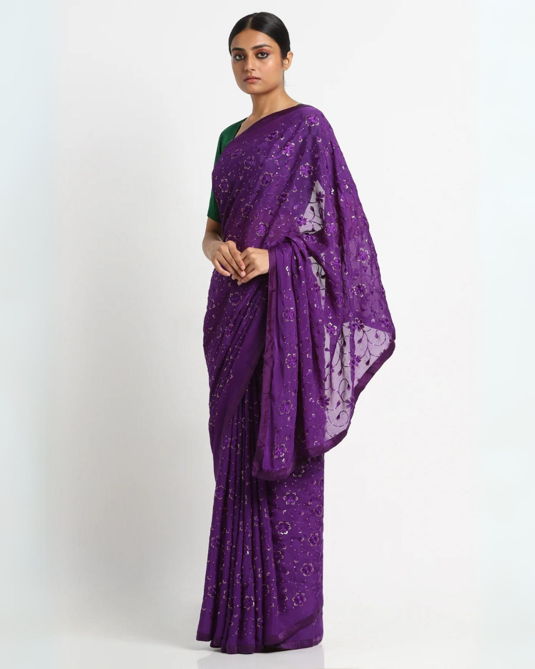 Purple Chiffon Embellished Saree