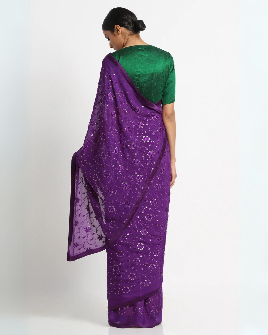 Purple Chiffon Embellished Saree