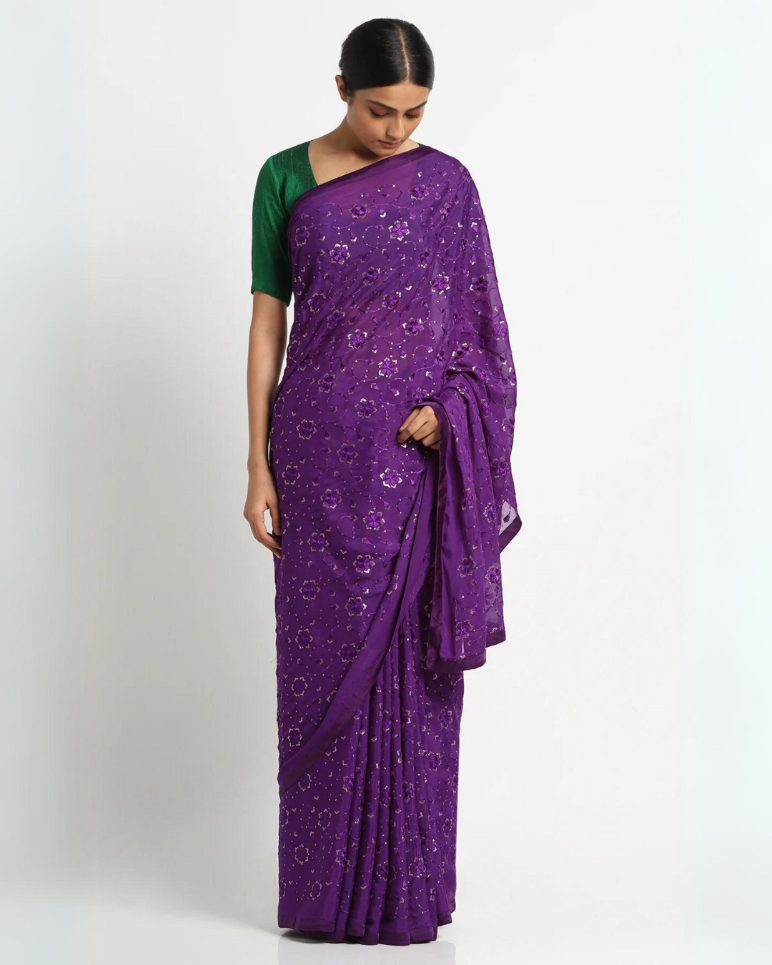 Purple Chiffon Embellished Saree