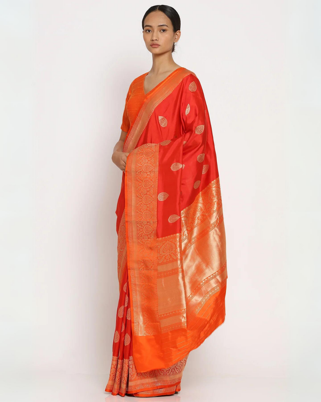 Scarlet Red Silk Banarasi Saree