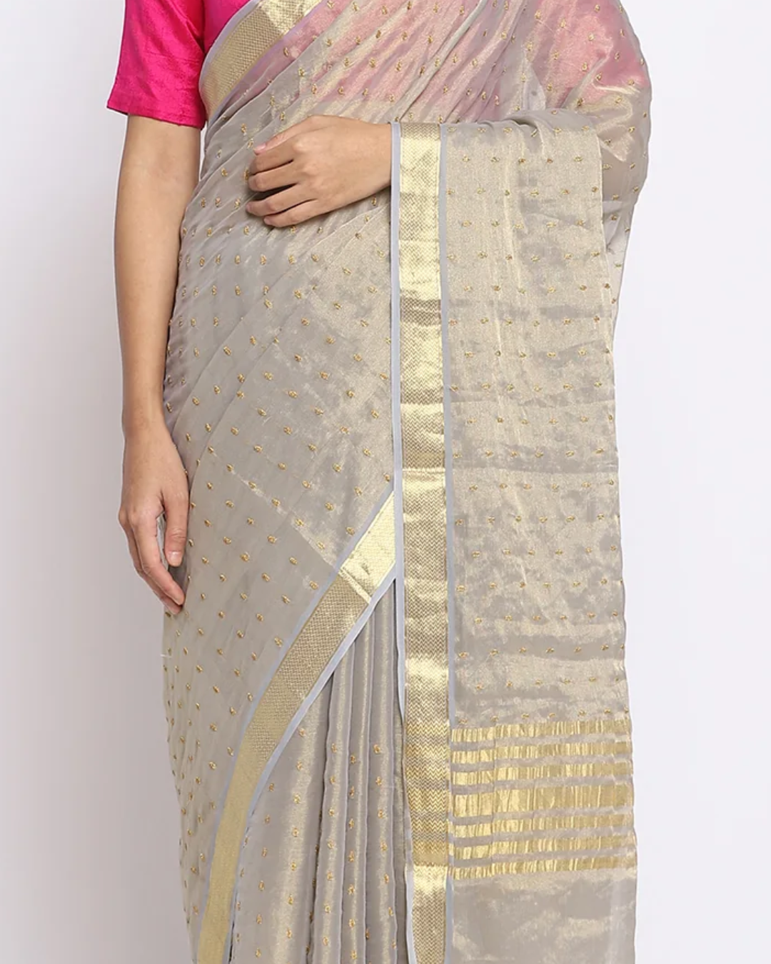 Metallic Silver Georgette Embroidered Saree