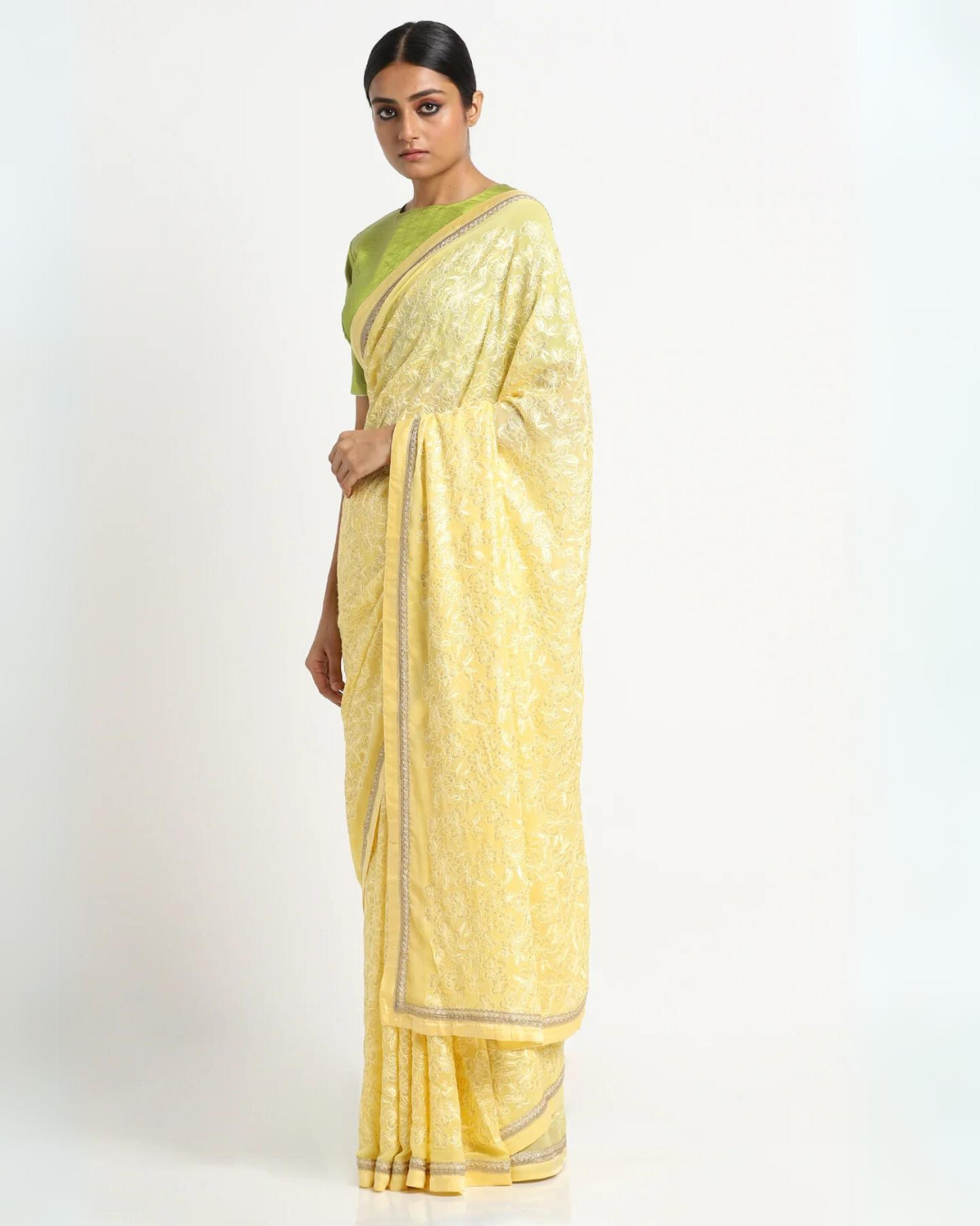 Daisy Yellow Georgette Embellished Saree