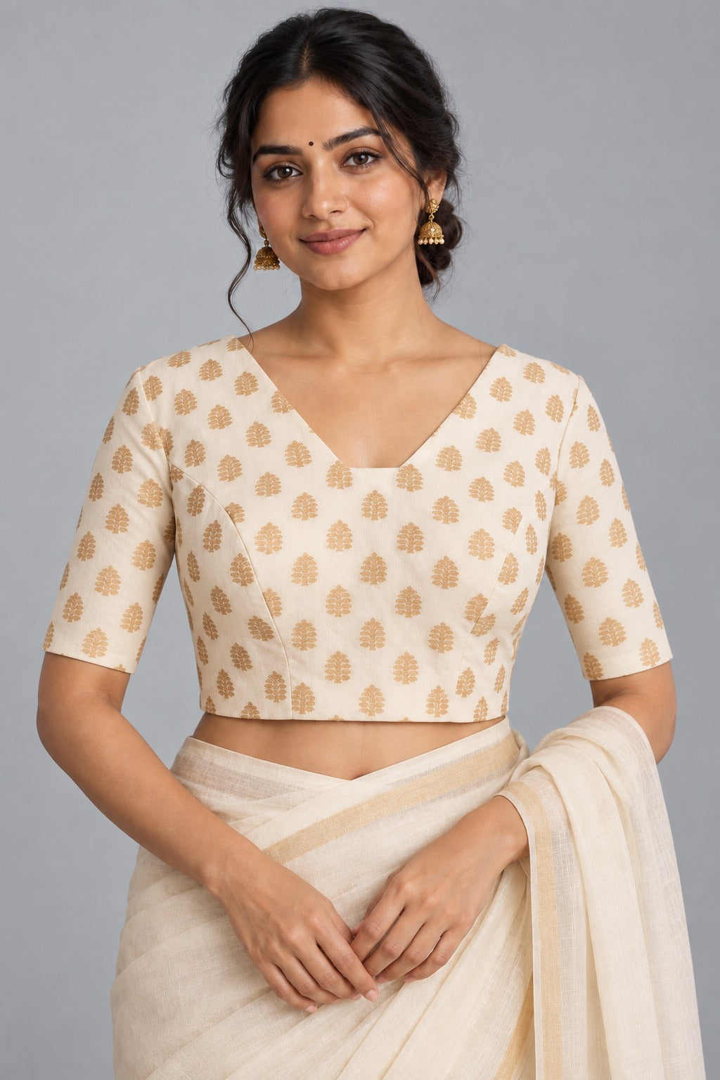Avira White Gold Motif Blouse