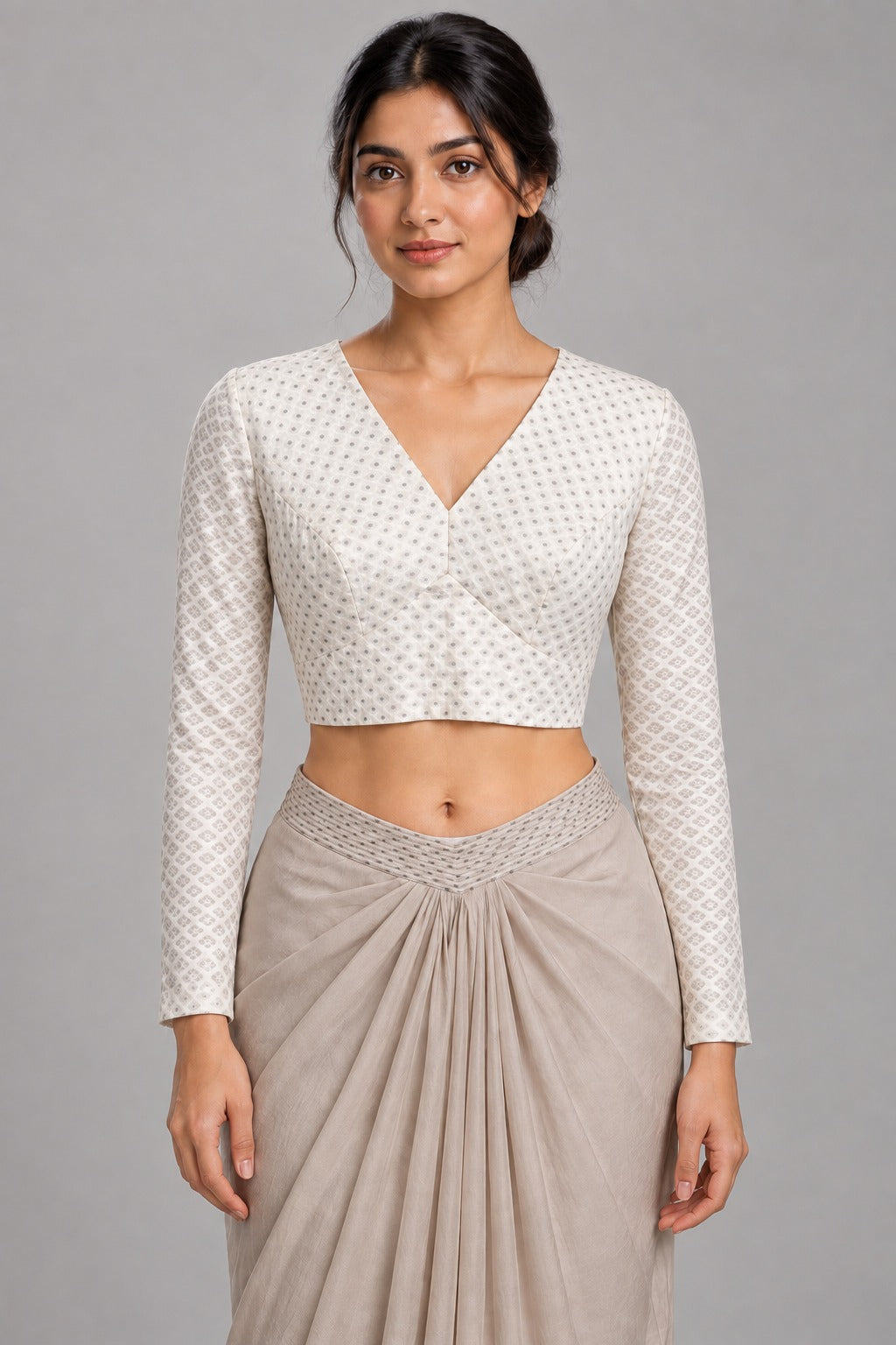 Etira Off-White Silver Long Sleeve Blouse
