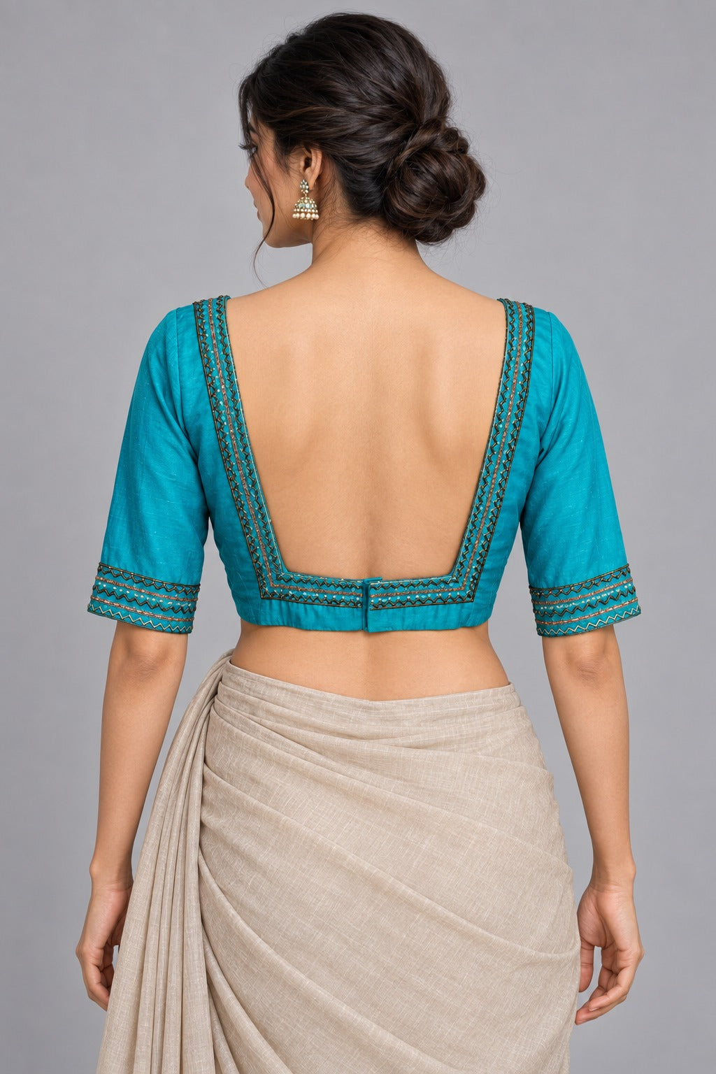 Ziya Sea Blue Embroidered Blouse