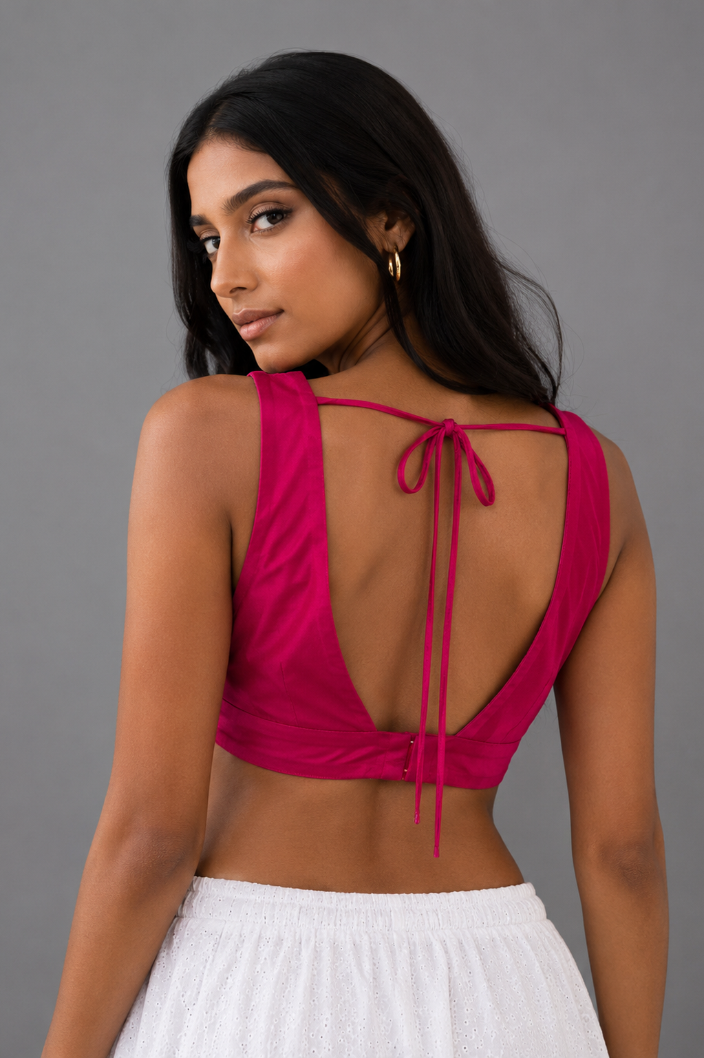 Hot pink V neck blouse