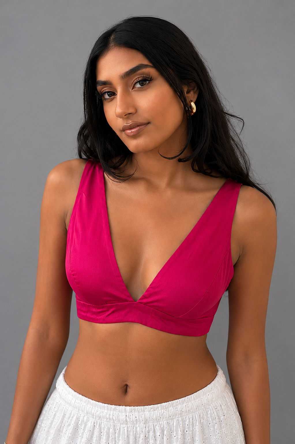 Hot pink V neck blouse