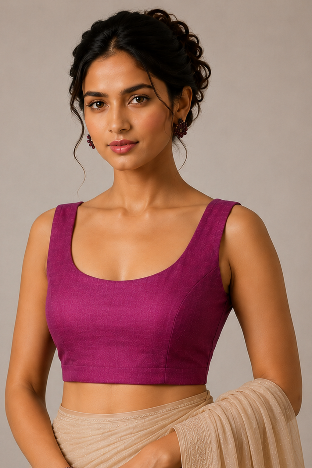 Plum deep round neck blouse