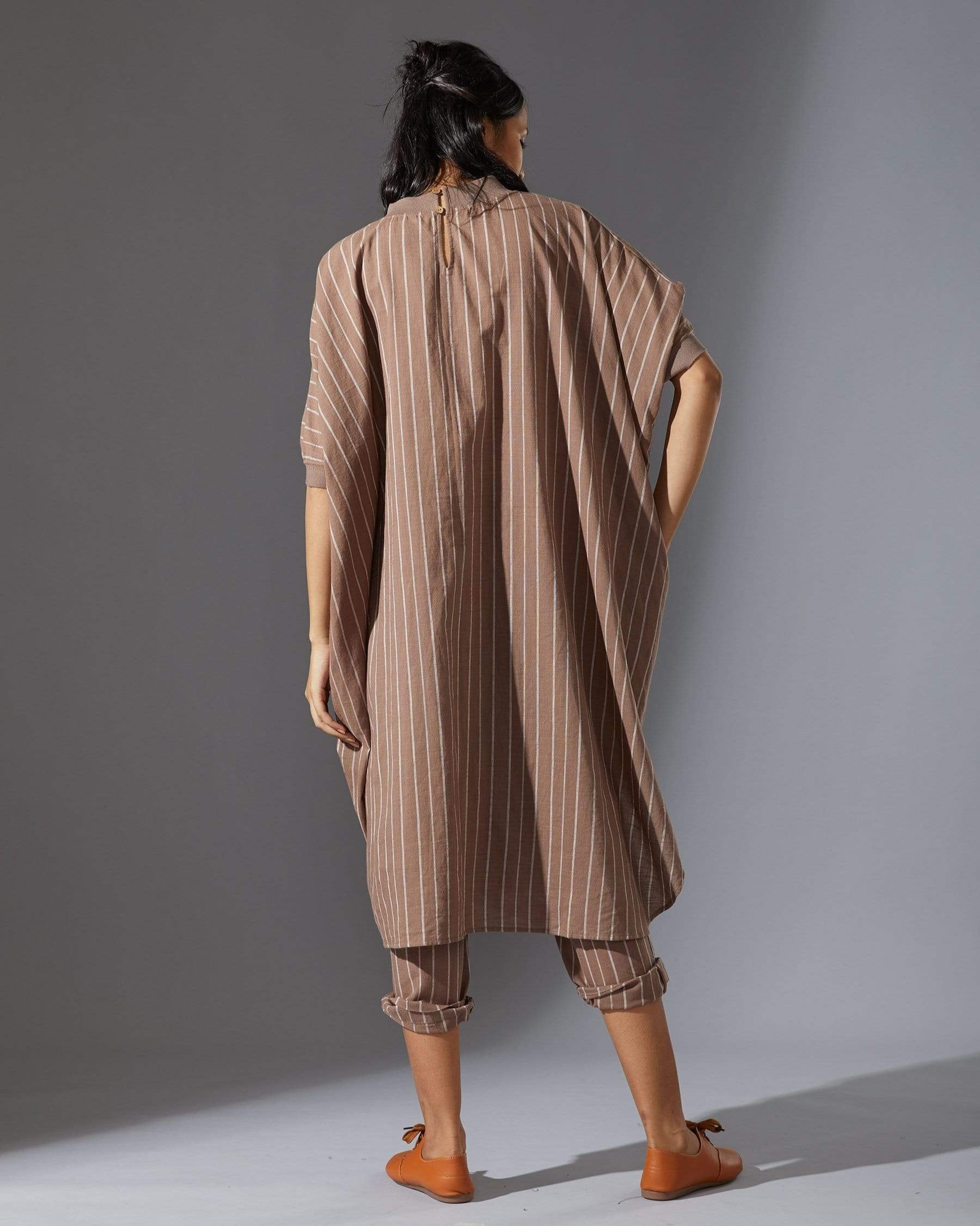 Mati Beige Cowl Tunic With Ribbed Collar