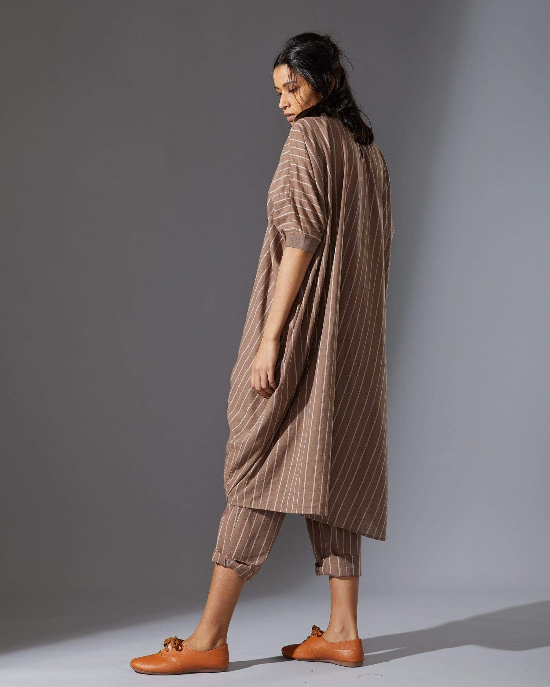 Mati Beige Cowl Tunic With Ribbed Collar