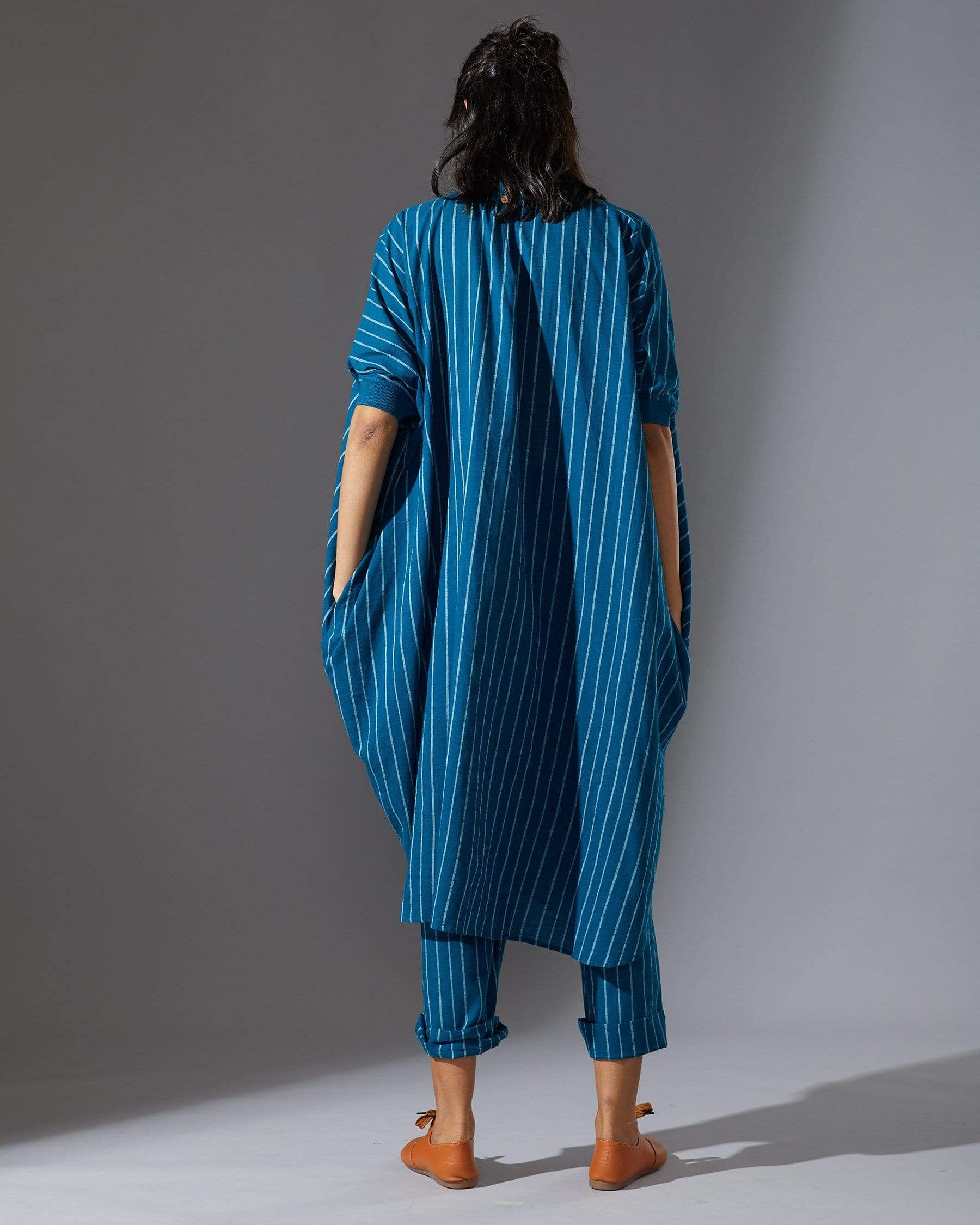 Mati Blue Cowl Tunic With Ribbed Collar