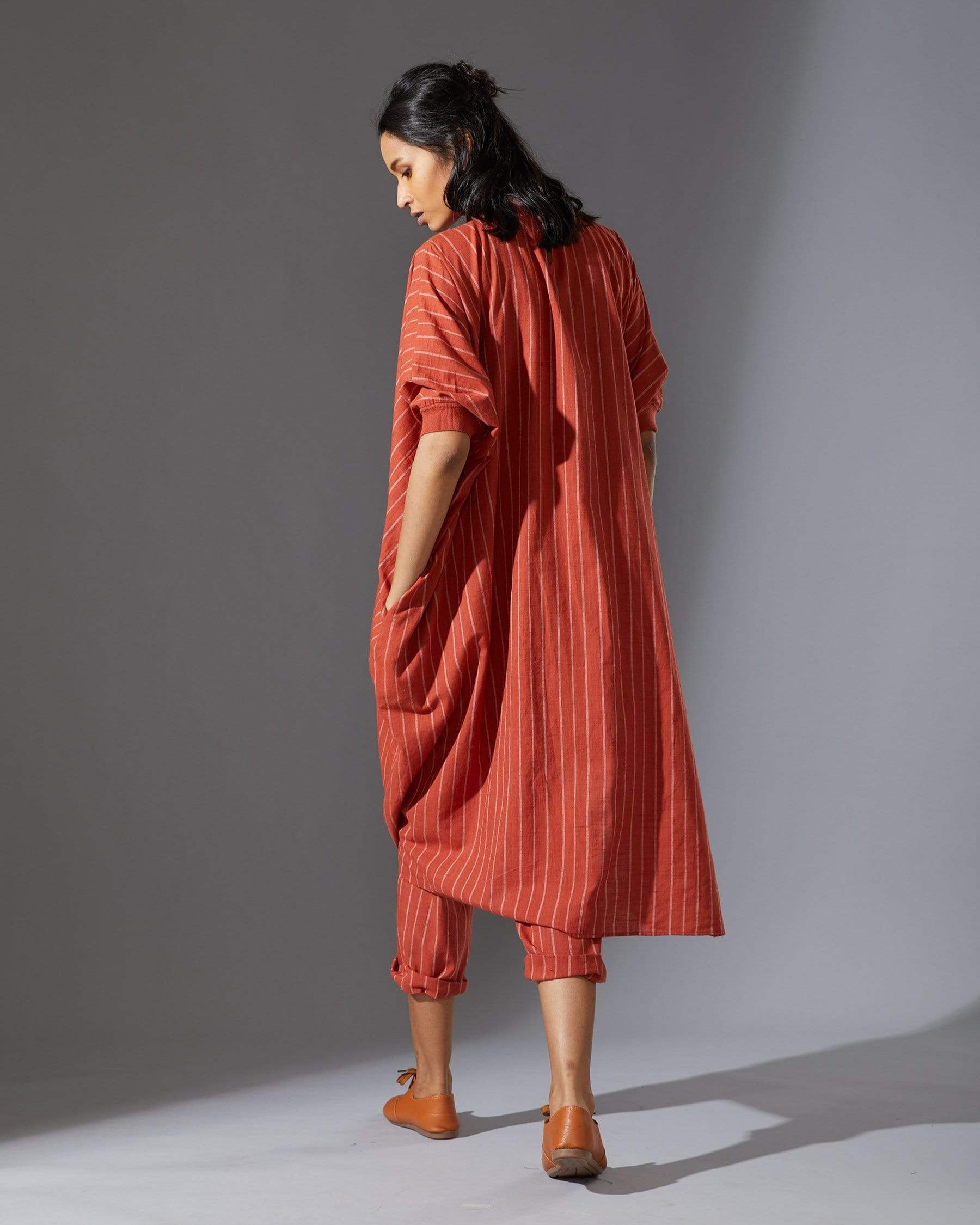 Mati Rust Cowl Tunic With Ribbed Collar