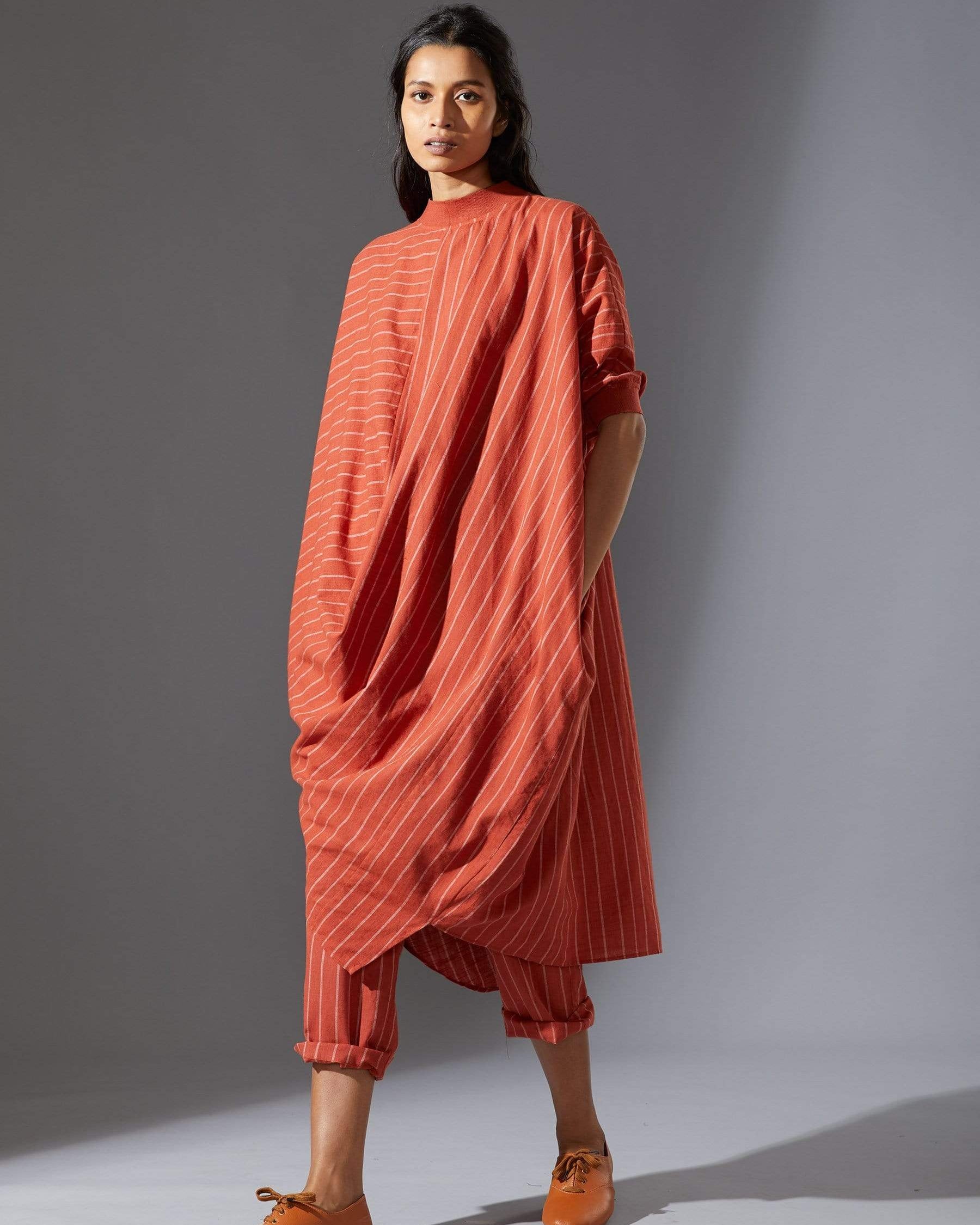 Mati Rust Cowl Tunic With Ribbed Collar