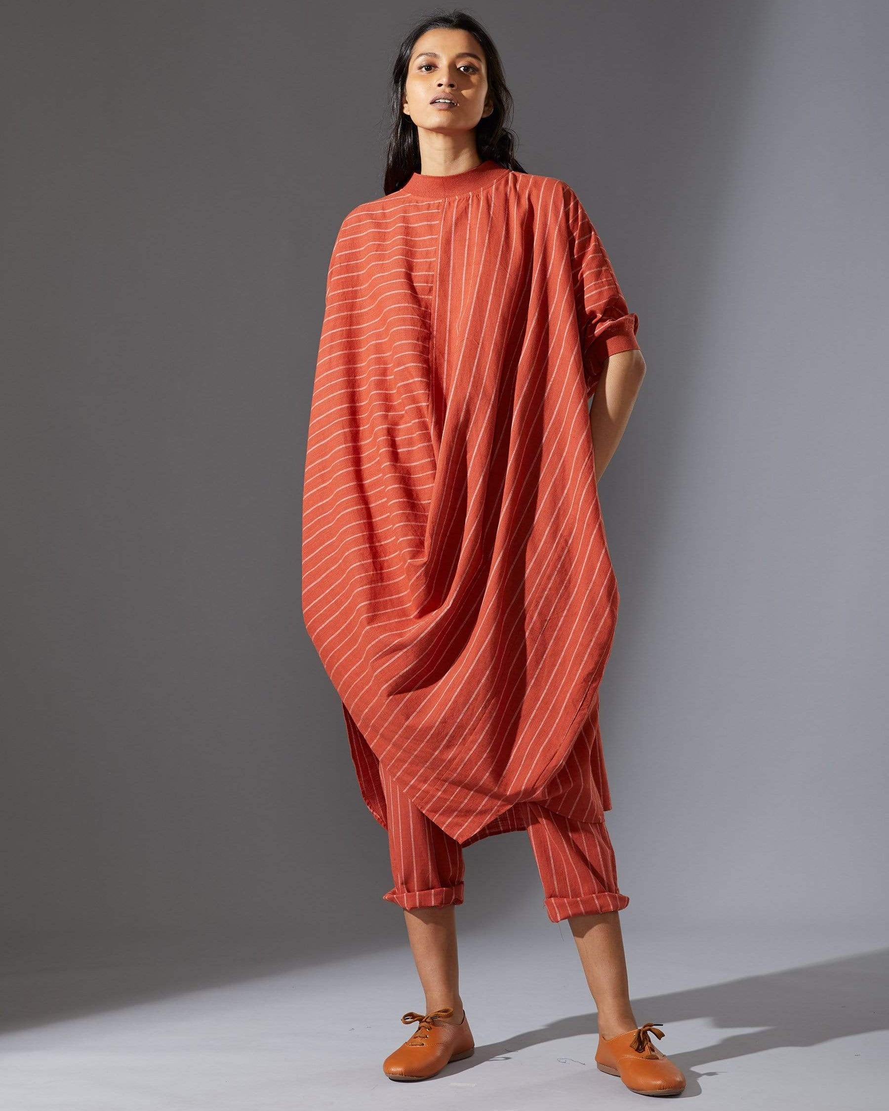 Mati Rust Cowl Tunic With Ribbed Collar