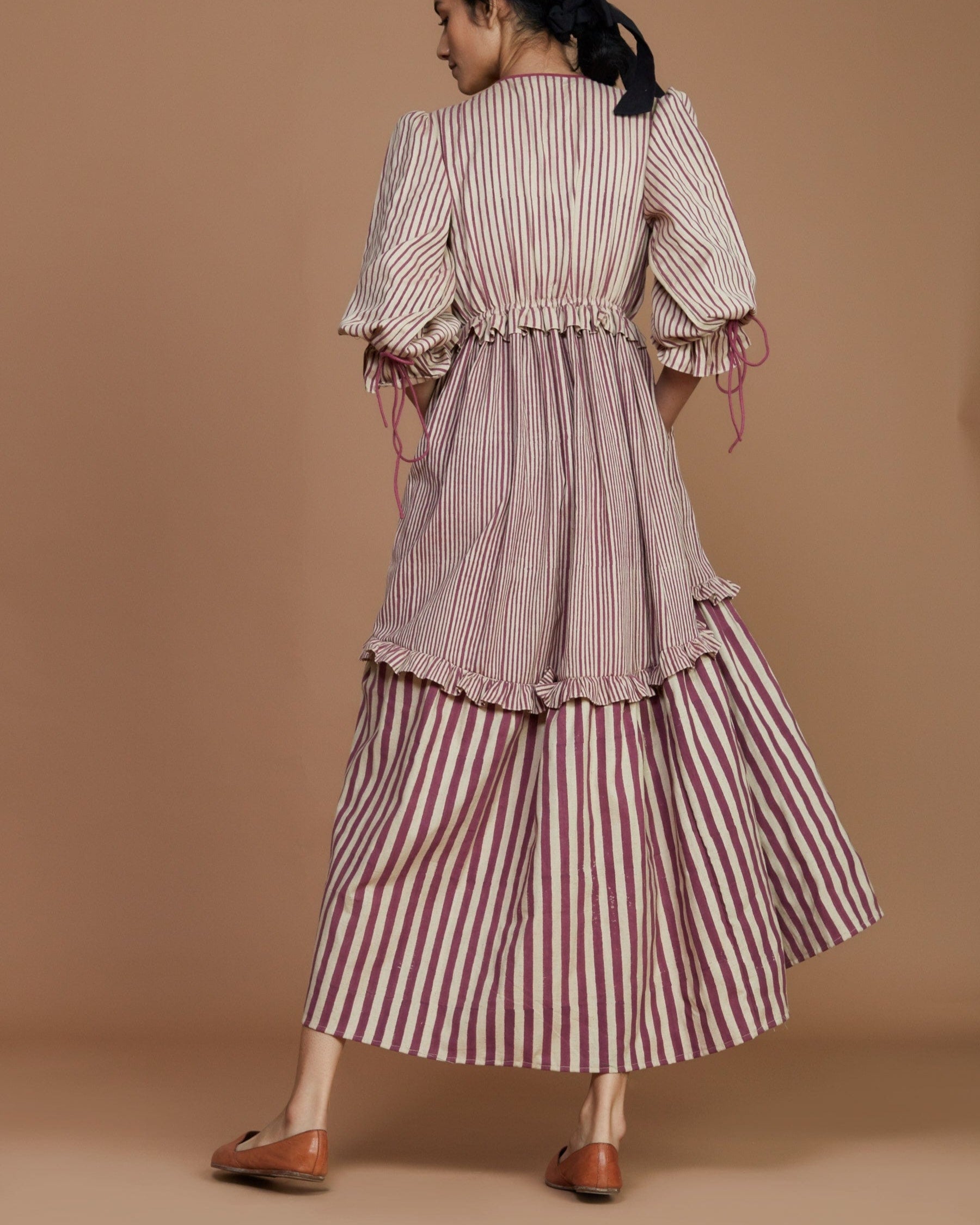 Tiered Frill Mauve Striped Dress