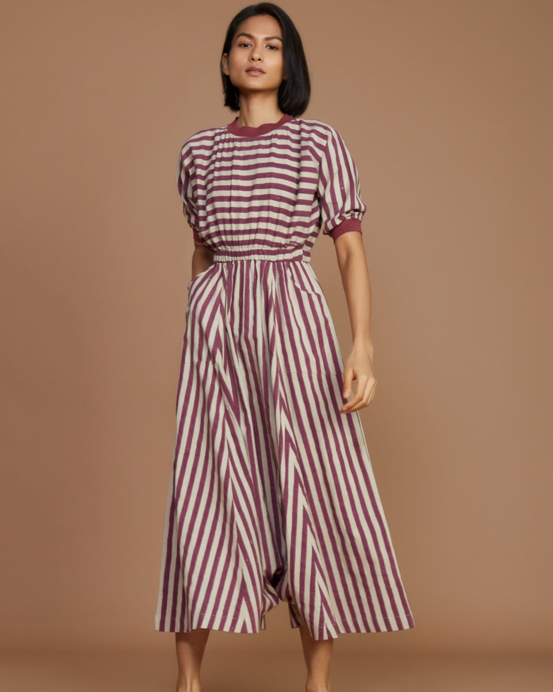 Ivory and Mauve Striped Mati Sphara Jumpsuit