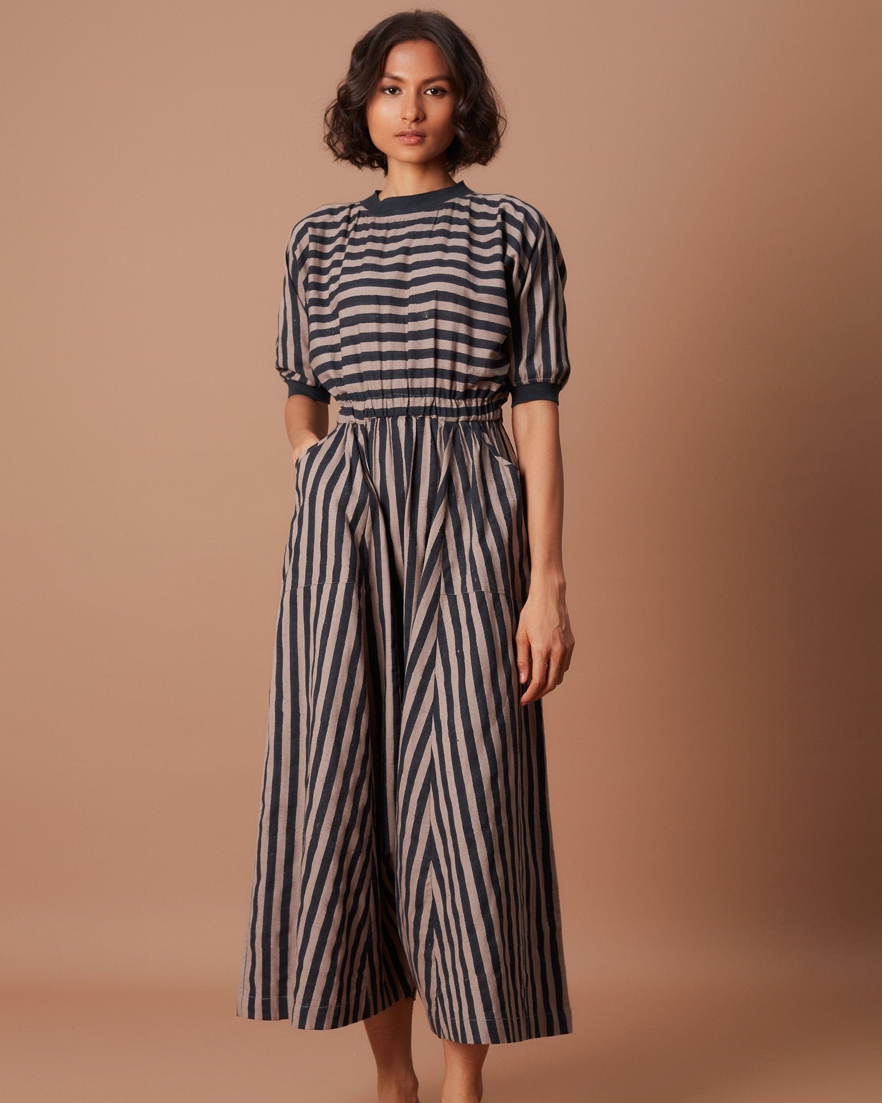 Grey and Charcoal Striped Mati Sphara Jumpsuit