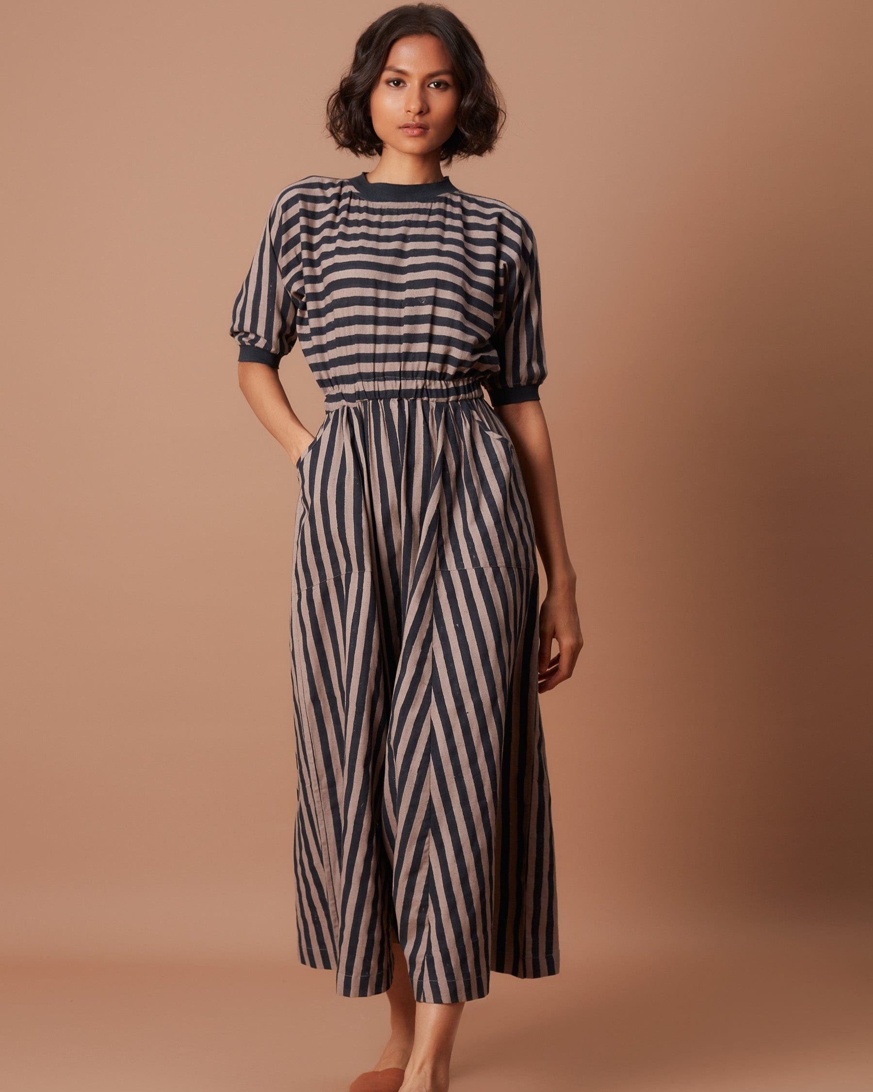 Grey and Charcoal Striped Mati Sphara Jumpsuit