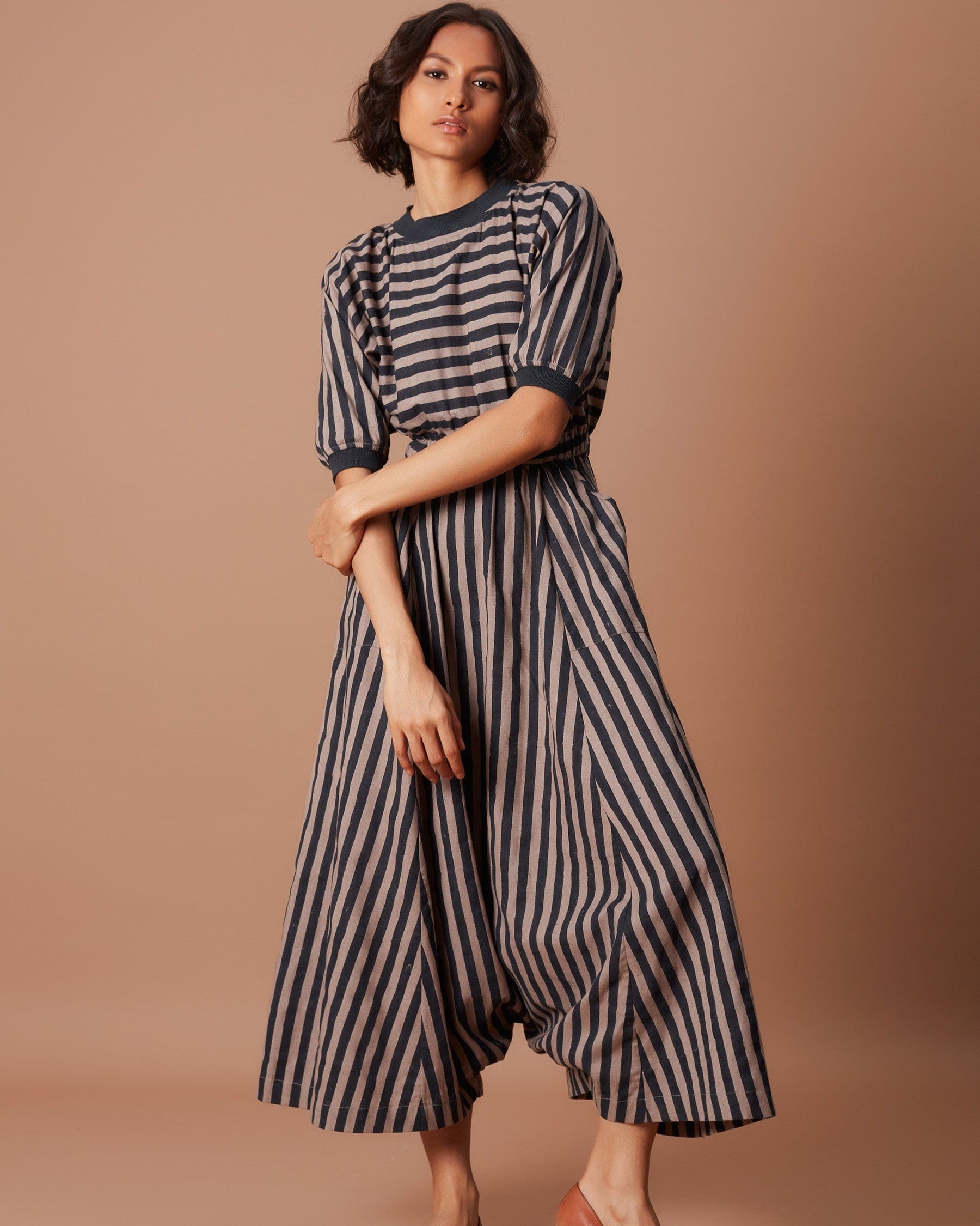 Grey and Charcoal Striped Mati Sphara Jumpsuit