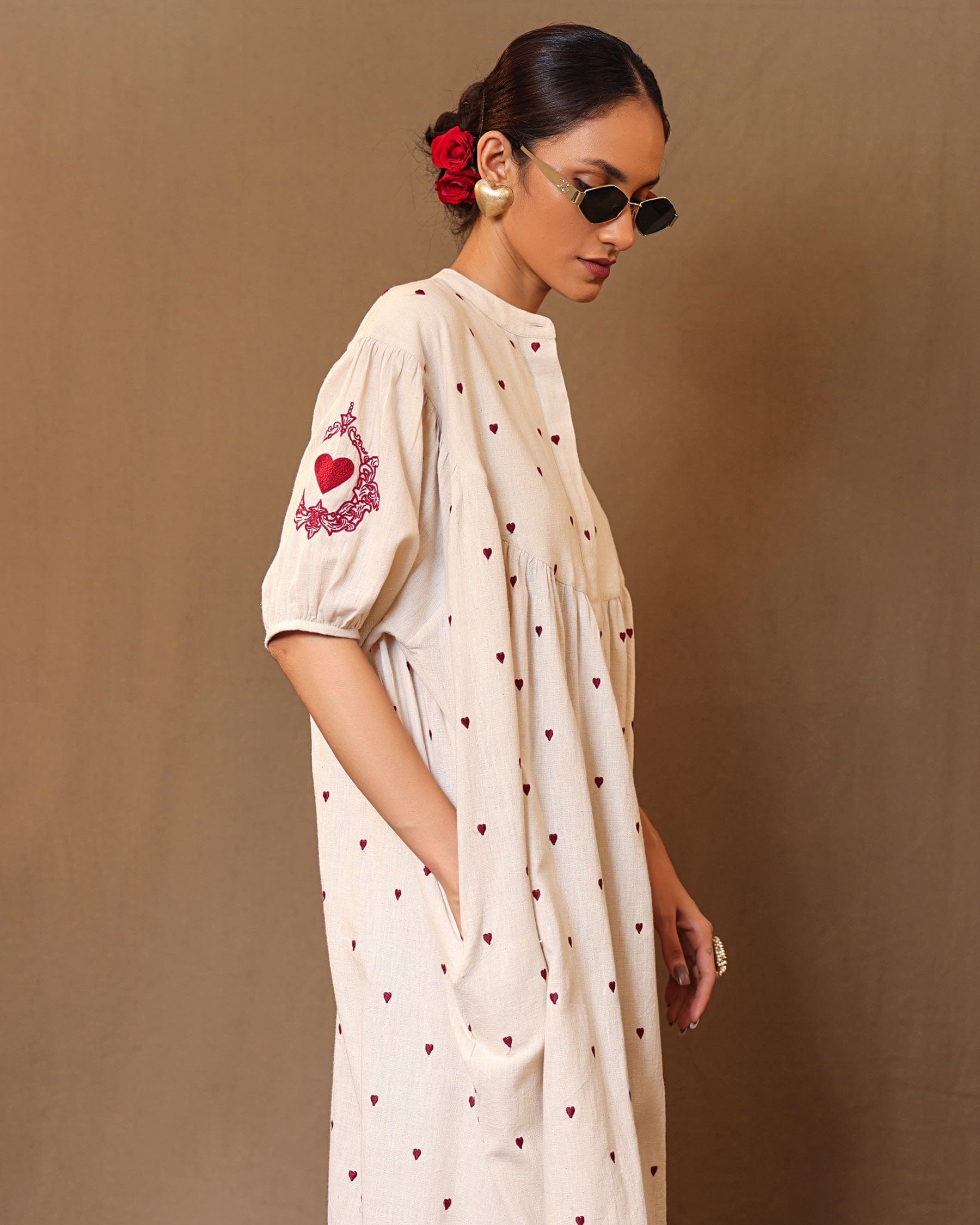 Off-White Heart EMB Acra Tunic Set (2 PCS)